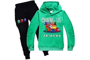 Baonmy Unisex Bambini Gioco Among Us Felpa con cappuccio con pantaloni 2 Pezzo Set Completo Imposter Fans Regalo Casual Pullover Pantaloni Tuta