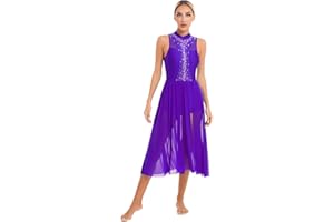 IEFIEL Vestido Lentejuelas de Danza Ballet Lírica Mujer Maillot de Baile Latino Vestido Tul de Gimnasia Rítmica Disfraz Bailarina Mujer S-XXL