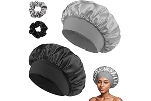 GUIGA 2pcs Satin Bonnet, Silk Bonnet for Sleeping, Night Sleep Cap for Women Girls, Satin Cap is Suitable for Long and Curly Hair, Includes 2pcs Scrunchie