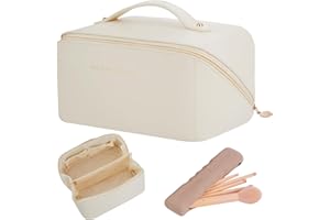 Lannvan Kosmetyczka Podróżna, Przenośna Torba Do Makijażu Wodoodporna Pu, Torba Do Makijażu Z Przegródkami I Silikonowym Uchwytem Na Pędzel Do Makijażu Dla Damskich Akcesoriów Kosmetycznych (Beżowy)