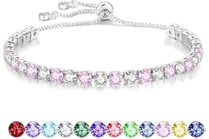 Mieoyue S925 Silver Bracelet for Women Adjustable Slider Crystal Tennis Bracelet Birthstone Jewellery Birthday Gifts