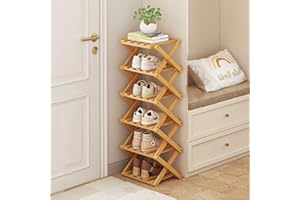 XZXWZX Étagère à chaussures, pliante, en bambou, étagère pour entrée, placard, chambre à coucher, couloir, naturelle, fonctionnelle, multifonctionnelle (couleur bois), 6 étages