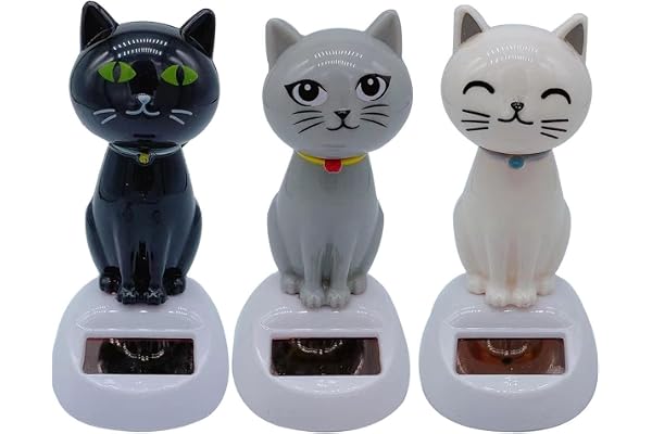 Jingyash Figurine Solaire Dansante Voiture, 3 Pièces Chat Dansant Solaire Voiture, Figurine Qui Bouge la Tete pour Tableau de Bord, Décoration de Bureau Maison, Cadeau pour Conducteur