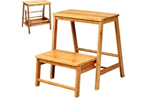 GIANTEX 2 in 1 Scaletta e Sgabello Pieghevole, Scala Multifunzione a 2 Gradini, Salvaspazio per Casa, Studio, Ufficio Portata di 100 kg, Naturale, 45x51x48 cm