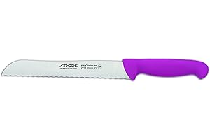 Arcos Serie 2900 - Cuchillo Panero - Hoja Serrada de Acero Inoxidable Nitrum de 200 mm - Mango inyectado en Polipropileno Color Fucsia