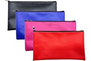 ULVBABI 4 Colors Bank Deposit Money Bag Pouch, Utility Leatherette Securit Vinyl Zipper Wallet Pouches for Cash Money, Cosmetics, Tools, 11x6 inches