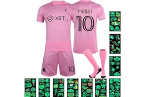 Tkcumwcz Maglie da Calcio, Set Maglie di Calcio per Bambini, Kids Rosa Soccer Jersey Numero 10, Maglie di Calcio Include T-Shirt, Pantaloncini, Calzini e Adesivi sul Calcio