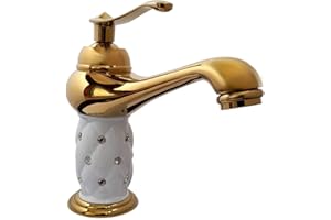 VET ITALY Vetrineinrete® Rubinetto per lavabo con brillantini miscelatore bagno monoforo oro (Basso) N7
