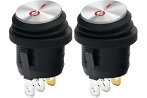 Powice 2 x wodoszczelny przełącznik dźwigienkowy 12 V z czerwonym światłem, okrągły, 3-biegunowy przełącznik 12 V, przełącznik 6 A/12 V, odpowiedni do montażu w domach, samochodach i urządzeniach