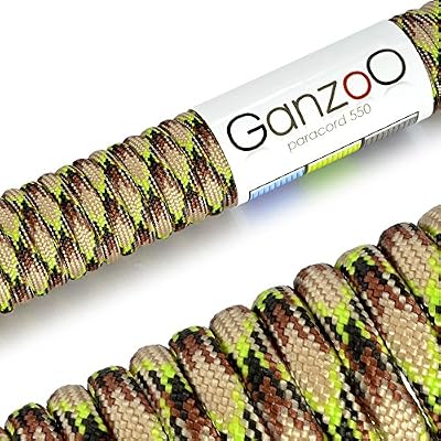 Ganzoo Corde de Parachute indéchirable paracorde 550 (Manteau noyau en corde en nylon), 550lbs, longueur totale 31 m (100 ft) couleur : Camouflage/marron/vert clair – Ganzoo
