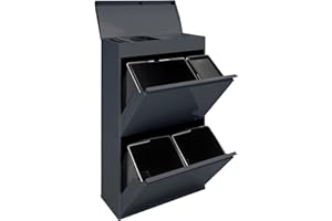 ARREGUI CR624-B2 Poubelle de Recyclage Cuisine 4 Bacs | 23+11+17+17 L (68L) | Poubelle de Tri Sélectif 4 Rangements | Plateau supérieur | Poubelle 4 Seaux | 1x Seau de 23L pour Emballages | anthracite