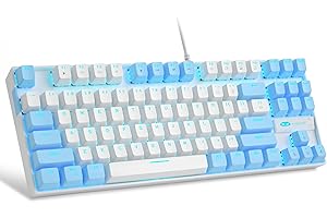 MageGee 75% Mechanical Gaming Keyboard with Red Switch, LED Keyboard with Blue Backlight, Compact TKL Wired Computer Keyboard for Windows, Laptop, PC Gamer, White/Blue