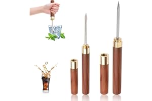 HUAMIRRA Eispickel, 2 Stück Eispickelwerkzeug, Edelstahl Eiszerkleinerer mit Holzgriff und Abdeckung, für Bars Küche Picknicks Camping Restaurant Zuhause Barkeeper, Holzfarbe