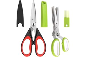 HOMELY COZY 2X Tijeras Cocina Acero Inoxidable con Tapa Protectora - Tijeras Manualidades - Tijeras Oficina - Tijeras para Hierbas - Tijeras Pescado - Tijeras Papeleria