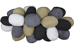 The Stove Wizard 10 Mixed Ceramic Gas Coal Fire Pebbles, White, Beige, Grey and Black, Premium Replacements, RCF, Suitable for Gas, Bio Ethanol, LPG and Electric Fires