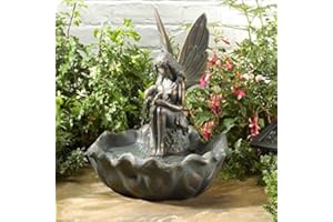 Garden Mile® Novelty Vintage Fairy Water Fountain - Solar Powered Bronze Patina Winged Fairy Colour Water Feature - Garden Ornament Outdoor Statue Decorative Centrepiece for Pond, Patio and Lawn Decor