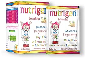 Nutrigen Inulin Prebiotic Fiber with Vitamins C, D, E, Folic Acid, Iodine, Magnesium, Selenium & Chromium • Gut Health • Bowel Regularity • Convenient Drink Mix • 10 Sachets