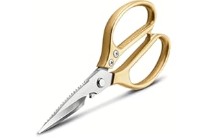 Eastrise Heavy-Duty Kitchen Scissors, Dishwasher-Safe Multi-Purpose Food Shears, Non-Slip Stainless Steel Sharp Cooking Scissors with Ergonomic Handle (1PC/Gold)