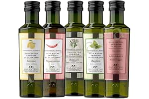 Olio Extravergine di Oliva Aromatizzato 5 da 100ml | Peperoncino, Basilico, Limone, Affiorato, Beltocco | 100% Italiano | Pugliese | 13 di Ilaria