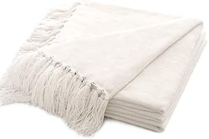 ‎RECYCO RECYCO Wohn und Kuscheldecke Chenille 127x152 mit Fransen, Quasten Weiss Weihnachten Decke Sofadecke Couchdecke Wohndecke Flauschig Weich für Sofa Couch Stuhl, Weiß