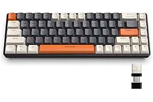 YINDIAO K68 Tastiera da Gioco Meccanica Wireless al 60%,68 Tasti Mini Tastiera Compatta Bluetooth 5.0/2.4Ghz con Ricevitore Dual Mode,Sostituibile a Caldo,Interruttore Blu,per PC,MAC,PS4 (Frappè)