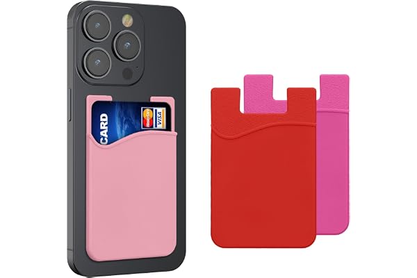 kwmobile Självhäftande korthållare för telefon (set med 3) – korthållare i silikon – fäster på mobiltelefonens baksida eller fodral – rosa/mörkrosa