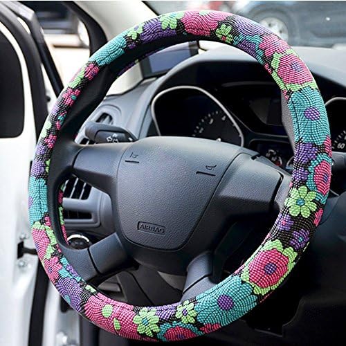 COOL SUMMER Flower Series,GOOD Automotive PU Steering Wheel Cover - Anti Slip Auto Car Wrap Cover