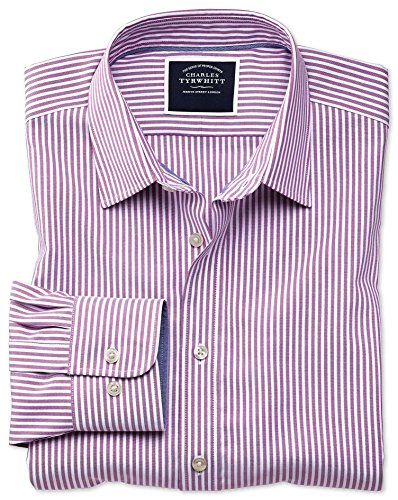 Slim Fit Non-Iron Purple Bengal Stripe Oxford Cotton Shirt Single Cuff by Charles Tyrwhitt