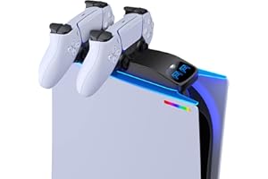 ALEEMTRY Stazione di Ricarica Luminosa per Controller Dual PS5, Ricarica Rapida/Sicura/Conveniente/Indicatore LED della Stazione di Ricarica per Controller PS5 con Cavo di Ricarica