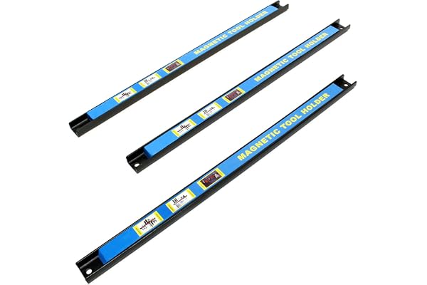 WilTec Kit de 3 barres porte-outils – Longueur 46 cm et Capacité 13,6 kg par barre – Barres magnétiques en acier – Rangement accessoires Atelier Montage mural