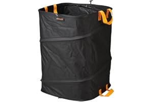 Fiskars PopUp-Gartensack mit Griffen, Platzsparend faltbar, Fassungsvermögen: 175 L, Höhe: 70 cm, Breite: 50 cm, Schwarz/Orange, Ergo, 1028372