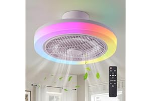 IZOWE Ventilador de Techo Con Luz, RGB Colores Ventilador Techo Sin Aspas Silencioso Moderno Regulable Ventiladores de Techo, 45cm 3 Velocidades Led Tiempo Lampara Ventilador Techo Dormitorio