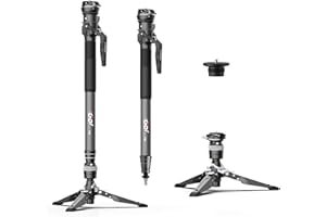 COMAN Monopiede per fotocamera，Monopiede estensibile in fibra di carbonio con piedini，65'' con testa a sfera a 360°，Sgancio rapido Arca, Carico massimo 10 kg