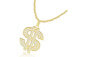 letcdfer Fancy Dollar Sign Necklace - Dollar Chain, Dollar Sign Gold Necklace with Diamonds, Gold Chain with Rhinestones for Rapper Accessories Digger Costume Men & Women