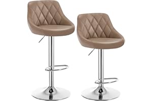 WOLTU Tabouret de Bar Lot de 2, Chaise de Bar Haute Cuisine, Réglable en Hauteur, Siège pivotant à 360° Confortable, avec Dossier et Repose-Pieds, pour Cuisine, Salle à Manger, en Similicuir, Kaki