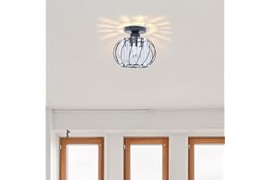 COOINJOY E27 Modern LED Crystal Chandeliers, Semi Flush Mount Ceiling Light Fitting for Kitchen, Hallway, Dining Room, Living Room, Black(Bulb not Included)