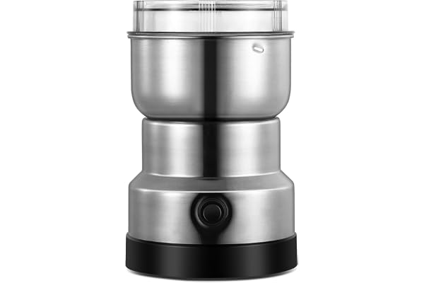 Moulin à grains, multifonctionnel, moulin à grains 150 W, moulin en acier inoxydable, petit récipient en poudre de café, broyeur domestique pour ingrédients secs, épices, herbes, café (argent)