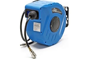 Wiltec Dévidoir automatique avec tuyau 10 m, 425 x 145 x 270 mm, Montage mural, En PP, Enrouleur de tuyau pneumatique 8 bar, Pivotable à 180°, connexion 1/4"