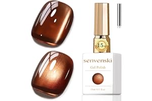 Senvenski Gelatina Vetro Cat Eye Smalto Semipermanente, 15ML Occhi di Gatto Magnetica per Gel Unghie Kit Olografico Glitterato Cristallo Smalti Unghie Salon Home DIY (Marrone scuro, MY1-018)