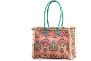 CORIOS Borse Tote in Tela Donna Bohemien Borsa a Mano Retro Borse a Tracolla con Nappe Etnico Stile Borsa Spiaggia Alta Capacità Borse a Spalla per Vacanza Spiaggia Viaggio Quotidiano Multicolore B