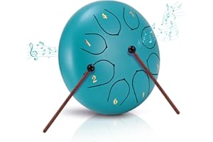 Sunowl Rain Drum Set, 6 Inch 8 Tone D Key Outdoor Garden Rain Steel Tongue Drum with Drumsticks, Bag, Finger Cover, Beginner Handpan Drum Percussion for Meditation Yoga Musical Education, Blue