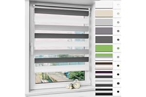 Magiea Store Enrouleur Jour Nuit sans Percage, Rideau Jour Nuit, Protection Solaire, Facile à Installer avec Clips pour Fenêtre ou Porte, Protéger la Vie Privée, 80x120 cm, Blanc-Gris-Anthracite