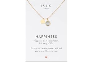 LUUK LIFESTYLE Collar de Acero Inoxidable con Cristal de Colores y Tarjeta Mensaje Happiness, joyería Mujer Moderna, Regalo San Valentín Collar de Piedra Color, Dorado y Plateado