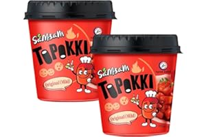 SamSam Instant Tteokbokki Topokki Korean Rice Cakes Chewy Street Snack, Multi Flavours, Carbonara, Cheese, Curry, Garlic Teriyaki, Jjajang, Rose, Original Sweet & Spicy（Pack of 2） (Original)