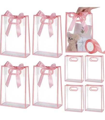 TOPBELIEF 10 Sacchetti Regalo Olografici Iridescenti In PVC Con Manici In Pelle - Impermeabili E Riutilizzabili (17,7 X 10 X 20 Cm)