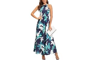 STYLEWORD Women's Maxi Dresses Halter Neck Summer Dress Floral Print Sleeveless Off Shoulder Elegant Long Dress