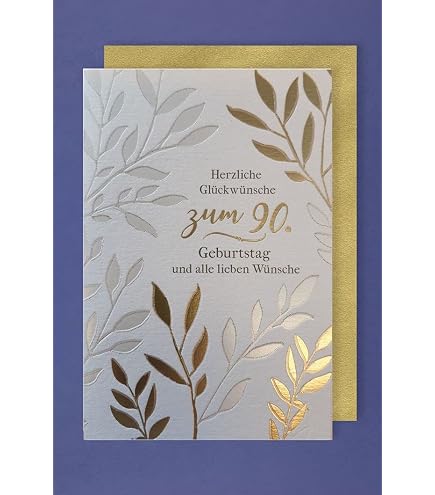 Geburtstagskarte 90. Geburtstag | Premium Klappkarte Mit Umschlag | 10,5x14,8 Cm | Happy Birthday