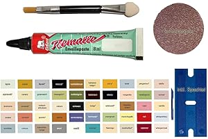 MY-B-Style - Kit de reparación con pasta de esmalte y esmalte para baño, azulejos, cerámica, pintura de coche, bici, madera, laminado, etc. 8 ml de esmalte Elefant, espátula y pincel, beis (Pergamon)