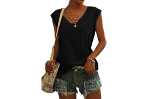 GeGekoko Damen T-Shirt Kurzarm V-Ausschnitt Flügelärmeln Oberteile Blusen Sommer Casual Lose Tank Top Basic Mädchen Tops