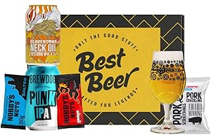 BEER HUNTER Craft Beer Gift Set with Beavertown & Brewdog - Premium Pub Snacks & Beer Glass – Gift for Men, Boyfriend or Dad – Ideal Birthday, Christmas or Father's Day Present
